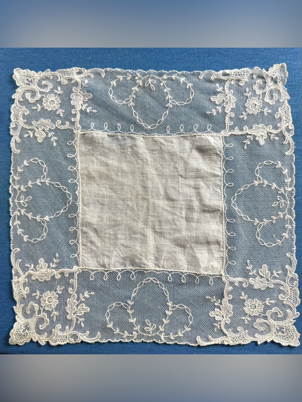 Vintage White Lace Embroidered Linen Doily
